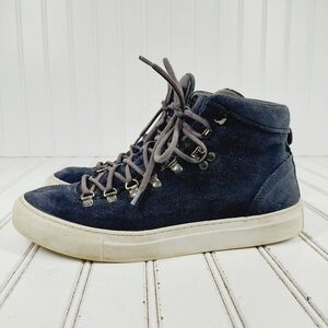 Diemme Velour Navy Blue Suede Mid Top Leather Lace Up Sneakers Shoes K461